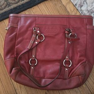 Coach Red Leather Tote Bag Purse Bag Large GUC
